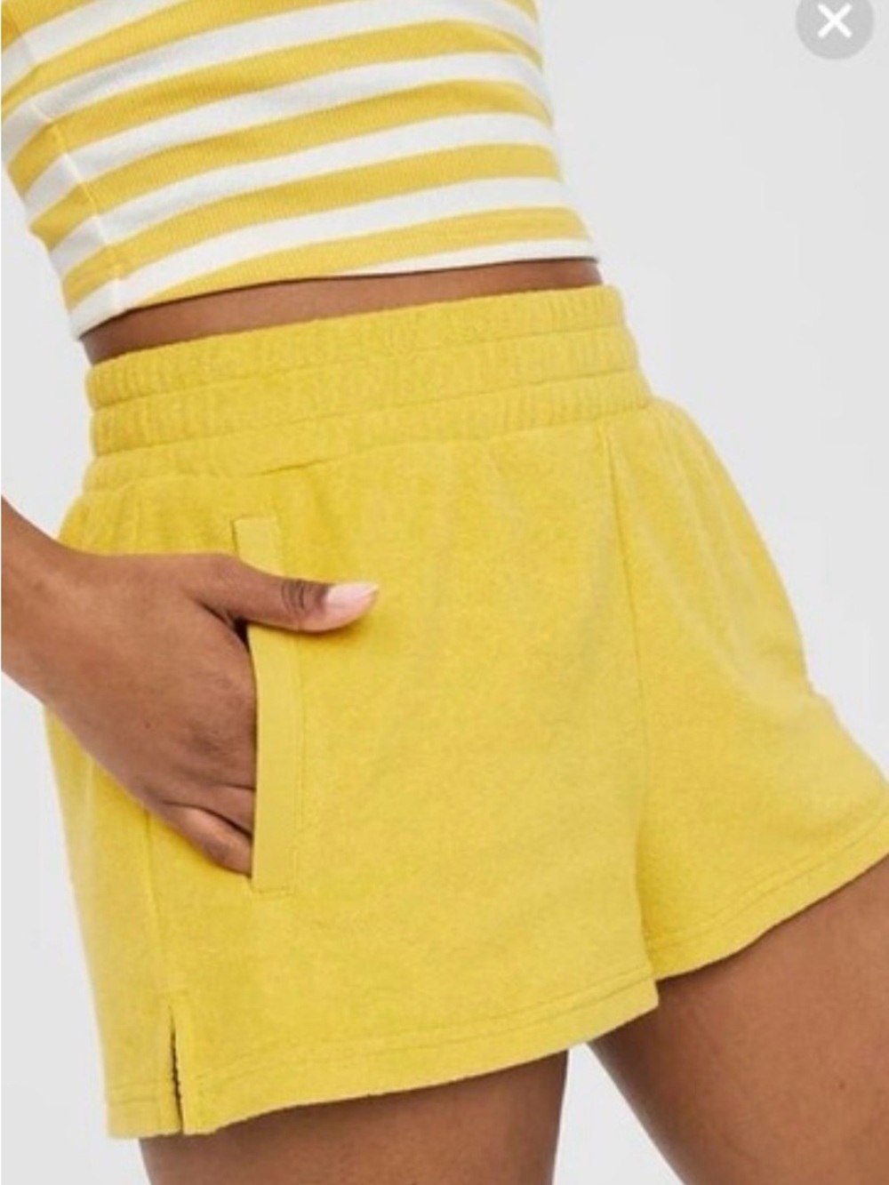aerie Yellow Terrycloth High-Waist Lounge Shorts